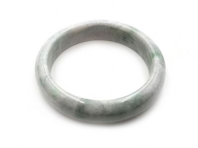 Bracelet en Jade - Jonc en Jade catégorie A - Avec Certificat - Blanc et vert tacheté Bracelet en Jade - Jonc en Jade catégorie A - Avec Certificat - Blanc et vert tacheté