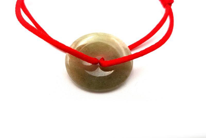 Cliquez sur la vignette pour agrandir et survolez la photo pour zoomer Bracelet Pi Chinois en Jade véritable - Style Dinhvan Disque vert / Cordon Rouge 2