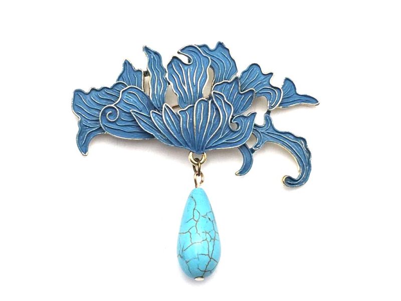 Broche chinoise en émail - Cloisonnée - Fleur