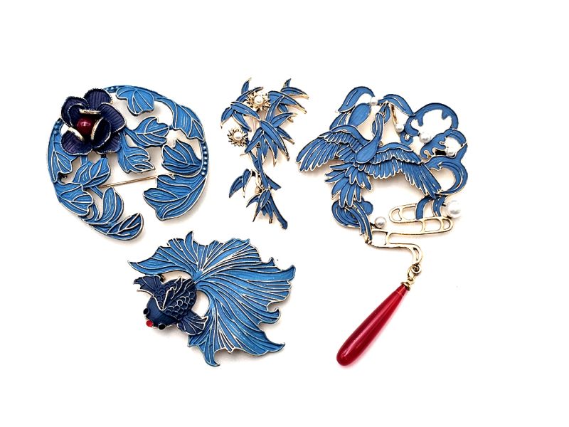 Cliquez sur la vignette pour agrandir et survolez la photo pour zoomer Broche chinoise en émail - Cloisonnée - Les feuilles de bambou 4