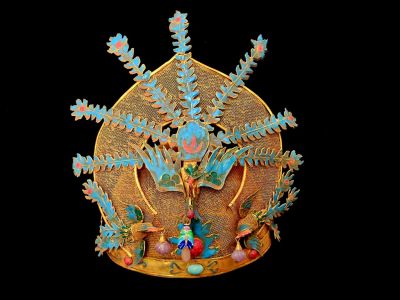 Coiffe Théâtrale de l’Impératrice Qing aux Plumes de Phénix et Émaux Turquoises