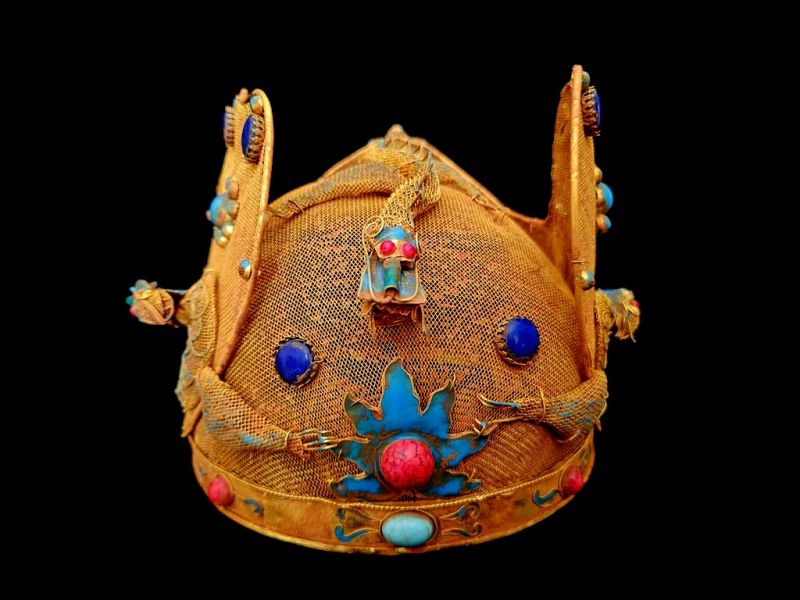 Cliquez sur la vignette pour agrandir et survolez la photo pour zoomer Coiffe Théâtrale Impériale aux Têtes de Dragon et Émaux Turquoises 2