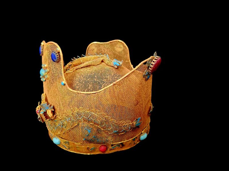 Cliquez sur la vignette pour agrandir et survolez la photo pour zoomer Coiffe Théâtrale Impériale aux Têtes de Dragon et Émaux Turquoises 3