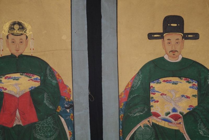 Cliquez sur la vignette pour agrandir et survolez la photo pour zoomer Couple d'ancêtres chinois Ming Peinture Chinoise Vert 2