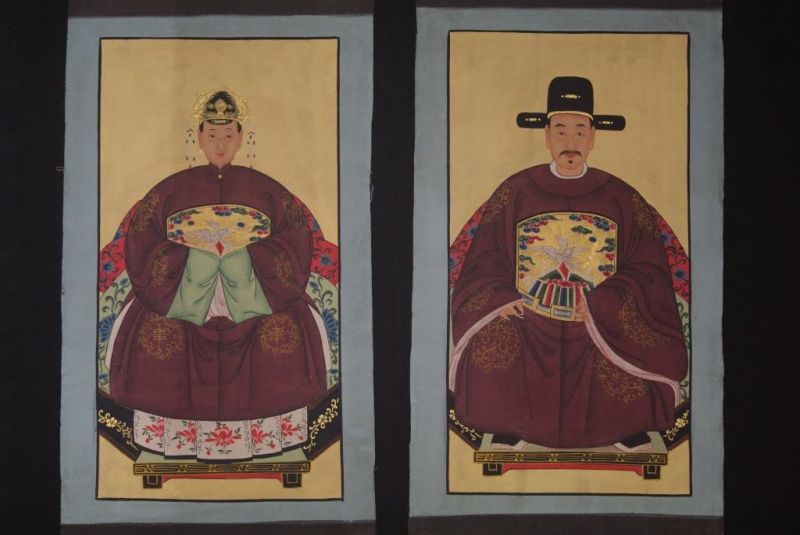 Couple d'ancêtres chinois Peinture Chinoise Bordeaux
