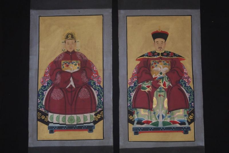 Dignitaires Chinois Peinture Chine Bordeaux