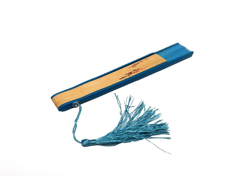 Cliquez sur la vignette pour agrandir et survolez la photo pour zoomer Éventail Asiatique - Peint à la main - Fleurs de cerisier - Bleu ciel 3