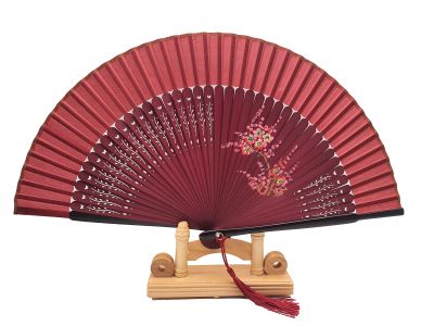 Éventail Asiatique - Peint à la main - Rouge bordeaux