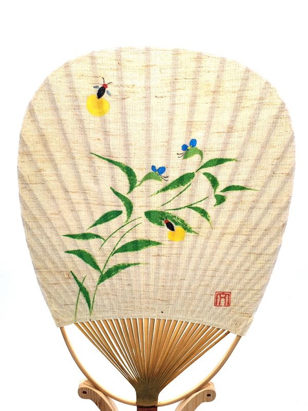 Cliquez sur la vignette pour agrandir et survolez la photo pour zoomer Éventail Japonais - Uchiwa - Bois et Papier - Insectes et bambou 2