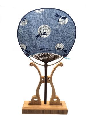 Éventail Japonais - Uchiwa - Bois et Tissu - Bleu - Libellules Éventail Japonais - Uchiwa - Bois et Tissu - Bleu - Libellules