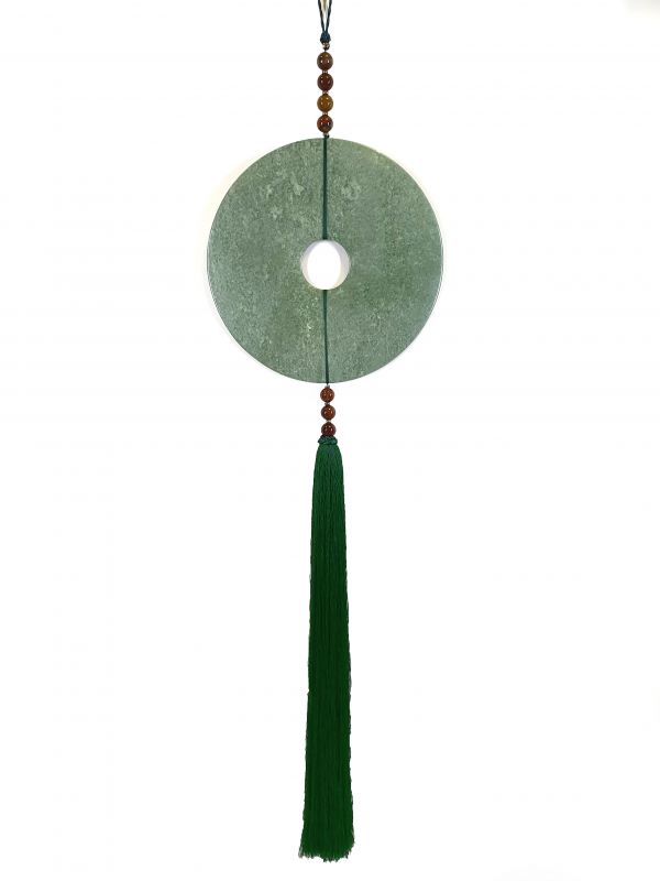 Grand Disque Bi suspendu en Jade et Soie Vert