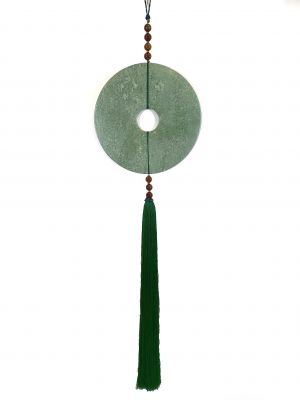 Grand Disque Bi suspendu en Jade et Soie Vert
