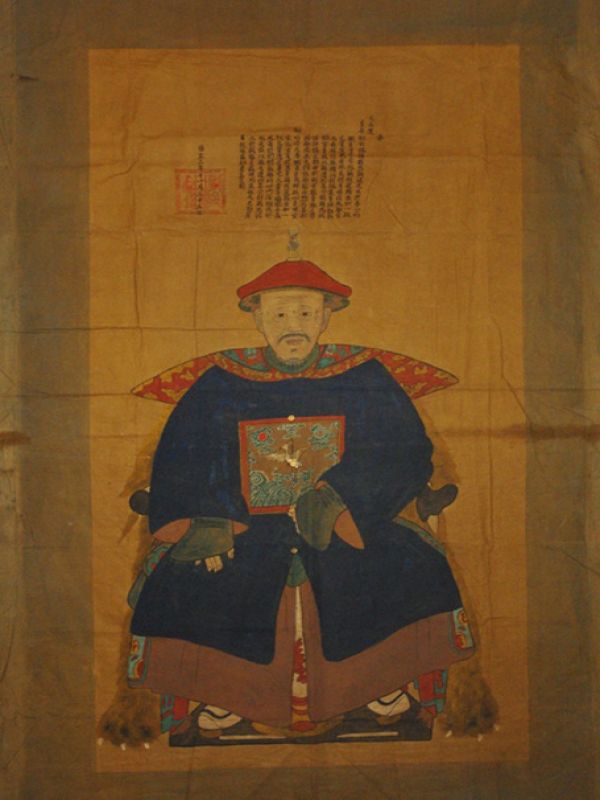 Grand portrait d'empereur sur toile ancêtre homme de chine