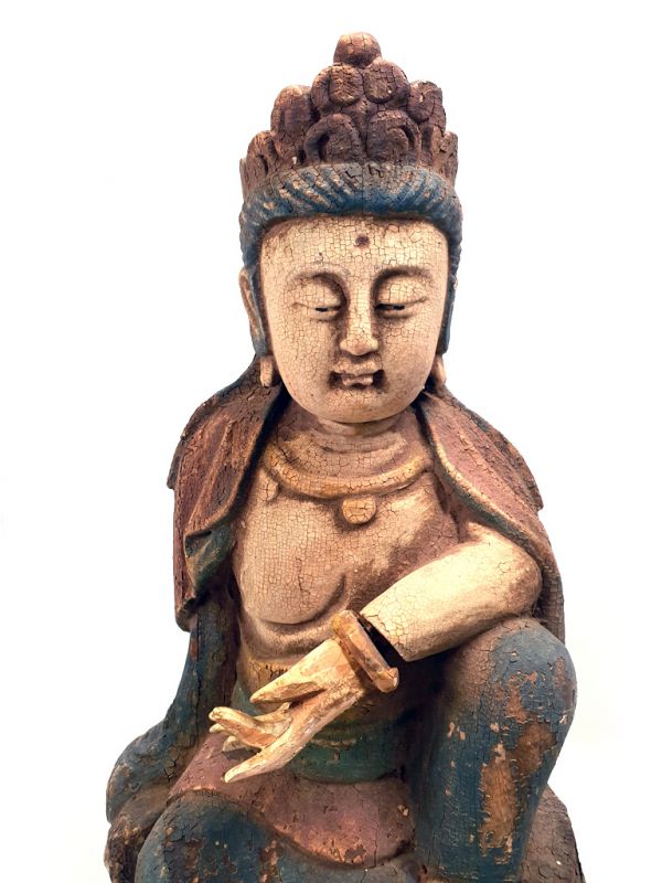 Cliquez sur la vignette pour agrandir et survolez la photo pour zoomer Grande Déesse en Bois Chinoise Manjushri Polychrome 2