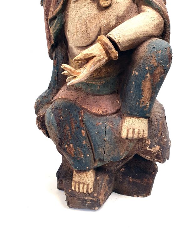 Cliquez sur la vignette pour agrandir et survolez la photo pour zoomer Grande Déesse en Bois Chinoise Manjushri Polychrome 3