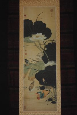 Peinture sur soie le canard et le lotus