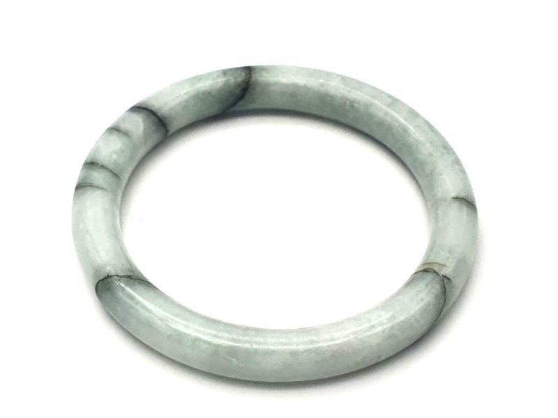 Cliquez sur la vignette pour agrandir et survolez la photo pour zoomer Jonc en Jade véritable - Bracelet Jade - Boutique Jade - 5,65cm - Blanc tâches vertes 2