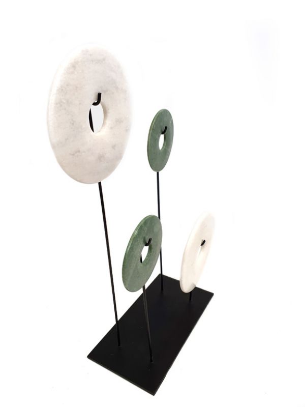 Cliquez sur la vignette pour agrandir et survolez la photo pour zoomer Lot de 4 disques Bi Chinois en Jade - Blanc et vert 3
