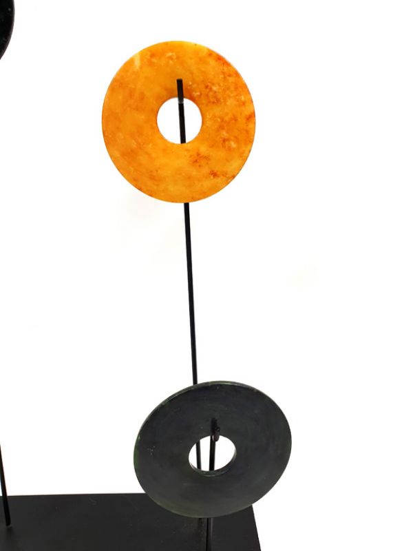 Cliquez sur la vignette pour agrandir et survolez la photo pour zoomer Lot de 4 disques Bi Chinois en Jade - Orange et noir 3