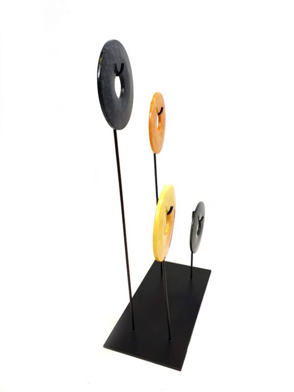 Cliquez sur la vignette pour agrandir et survolez la photo pour zoomer Lot de 4 disques Bi Chinois en Jade - Orange et noir 4