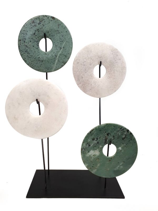 Lot de 4 disques Bi Chinois en Jade - Vert et blanc