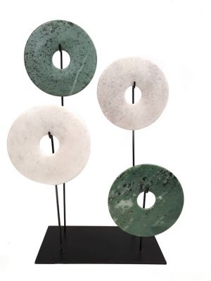 Lot de 4 disques Bi Chinois en Jade - Vert et blanc