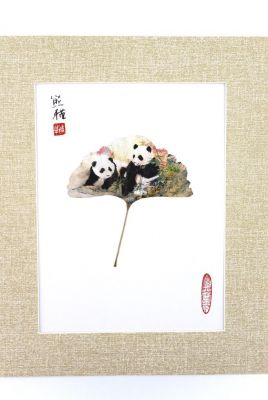 Peinture chinoise sur feuille d'arbre - Panda Peinture chinoise sur feuille d'arbre - Panda