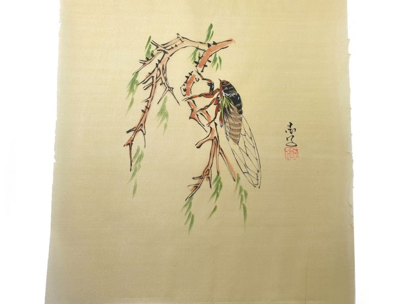 Peinture Chinoise sur soie à Encadrer - L'insecte sur la branche