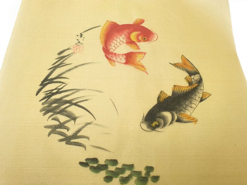 Cliquez sur la vignette pour agrandir et survolez la photo pour zoomer Peinture Chinoise sur soie à Encadrer - Le poisson rouge et le poisson 2
