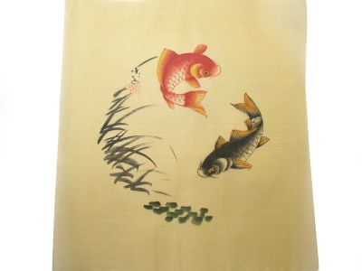 Peinture Chinoise sur soie à Encadrer - Le poisson rouge et le poisson Peinture Chinoise sur soie à Encadrer - Le poisson rouge et le poisson