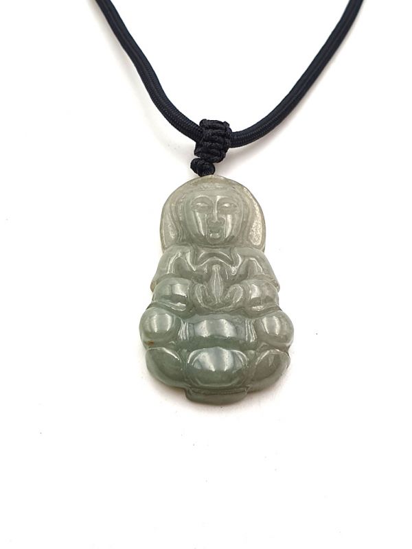 Cliquez sur la vignette pour agrandir et survolez la photo pour zoomer Pendentif Bouddhiste en Jade véritable Catégorie A - Bouddha - Vert transparent 2