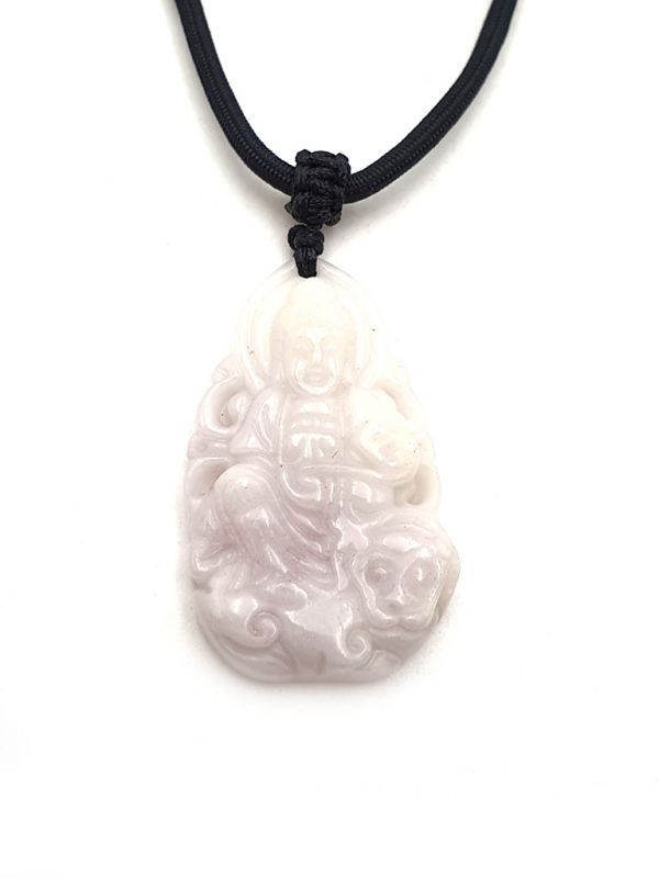 Cliquez sur la vignette pour agrandir et survolez la photo pour zoomer Pendentif Bouddhiste en Jade véritable Catégorie A -Guan Yin sur chien Fo - Jade blanc 2
