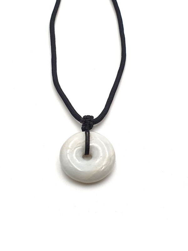 Cliquez sur la vignette pour agrandir et survolez la photo pour zoomer Pendentif en Jade véritable catégorie A - Disque Bi -Petit disque - Blanc reflets verts 2