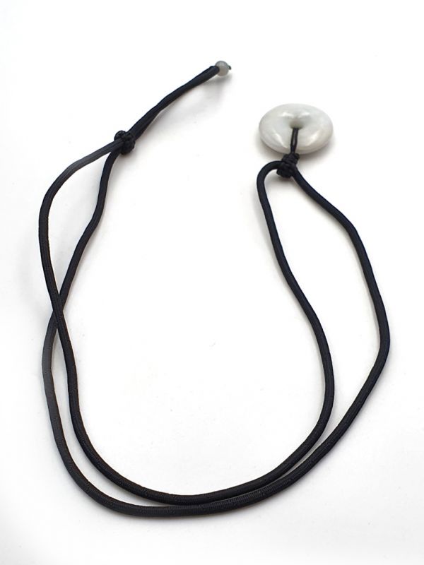 Cliquez sur la vignette pour agrandir et survolez la photo pour zoomer Pendentif en Jade véritable catégorie A - Disque Bi -Petit disque - Blanc reflets verts 4