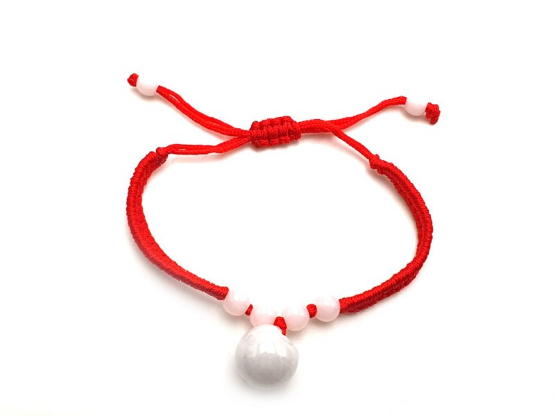 Petit Bracelet en Jade véritable Catégorie A - Grosse perle de jade - Cordon rouge