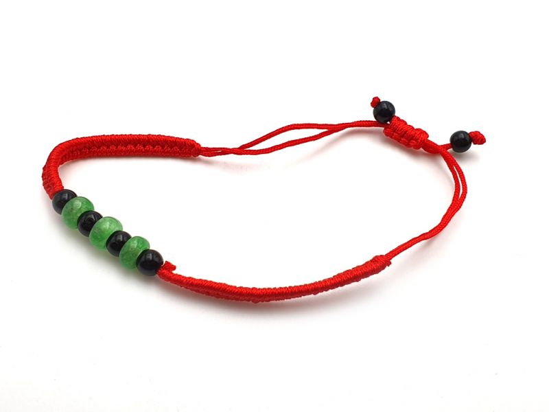 Cliquez sur la vignette pour agrandir et survolez la photo pour zoomer Petit Bracelet en Jade véritable Catégorie B -3 disques de jade - Cordon rouge 4