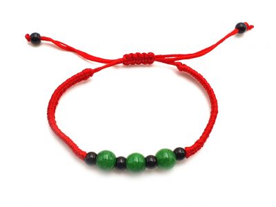 Petit Bracelet en Jade véritable Catégorie B - 3 perles de jade - Cordon rouge