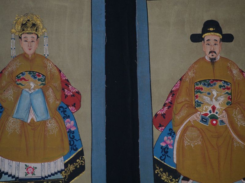 Cliquez sur la vignette pour agrandir et survolez la photo pour zoomer Petit Couple d'ancêtres chinois Peinture asiatique Jaune 2