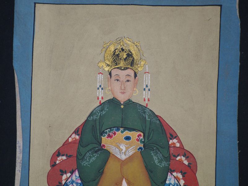 Cliquez sur la vignette pour agrandir et survolez la photo pour zoomer Petit Couple d'ancêtres chinois Peinture asiatique Vert impérial 3