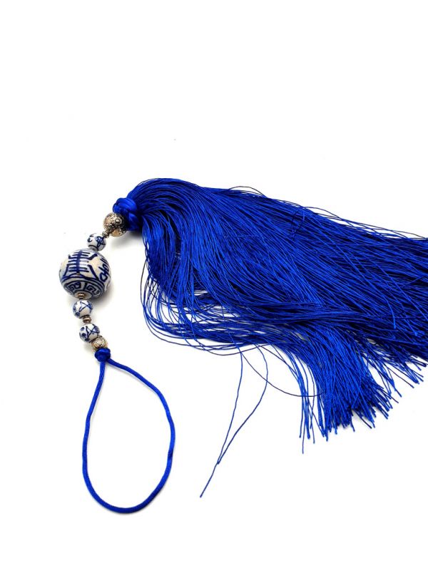 Cliquez sur la vignette pour agrandir et survolez la photo pour zoomer Petit Disque Bi suspendu en Jade et Soie Porcelaine Bleu 3