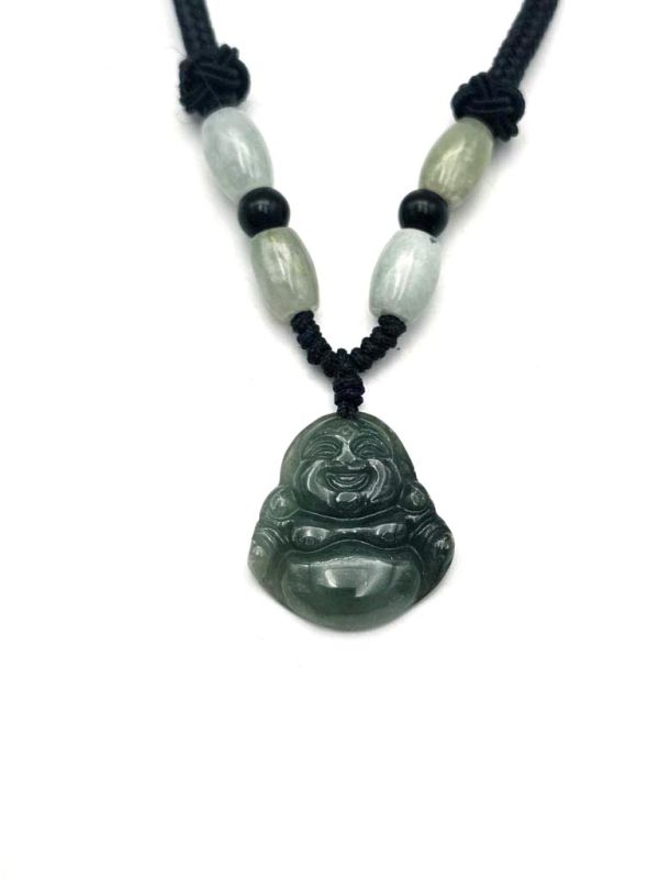 Petit pendentif Bouddha rieur jadeite Grade A Vert Imperial