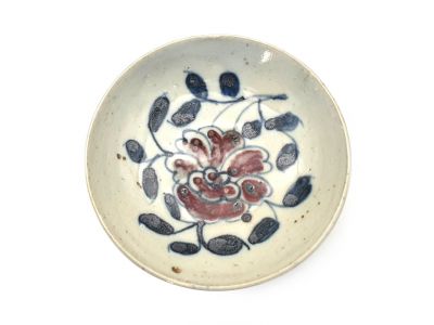Petite assiette Chinoise en porcelaine 10cm - Fleur et feuilles