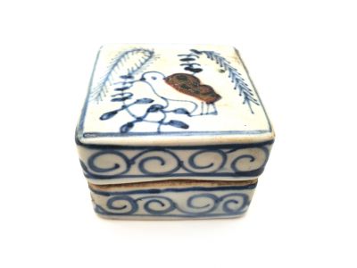 Petite boîte chinoise en porcelaine - Carré - Oiseau