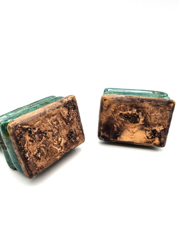 Cliquez sur la vignette pour agrandir et survolez la photo pour zoomer Petite Paire de Chiens Foo en porcelaine - Vert 5