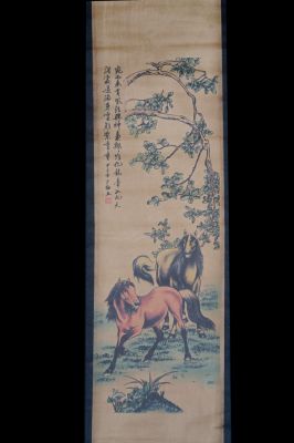 Petite Peinture Chinoise - Kakemono - Les 2 chevaux