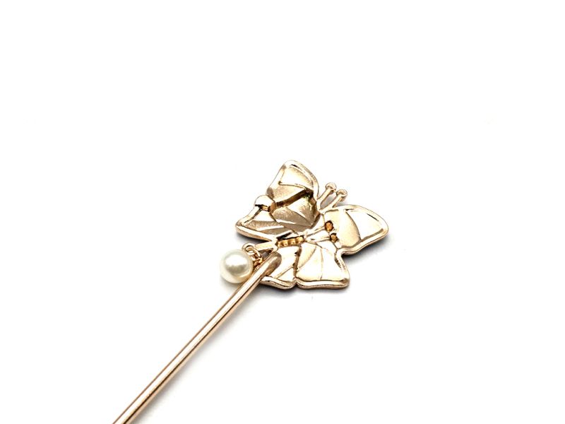 Cliquez sur la vignette pour agrandir et survolez la photo pour zoomer Pic à cheveux chinois en émail - Cloisonné - Les deux papillons - Bleu marine 3