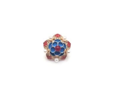 Pin's chinois en émail - Cloisonnée - Fleur - Rouge et bleu