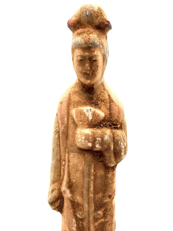 Cliquez sur la vignette pour agrandir et survolez la photo pour zoomer Statue chinoise - Terre cuite - Dame de Cour Tang - Éventail 2