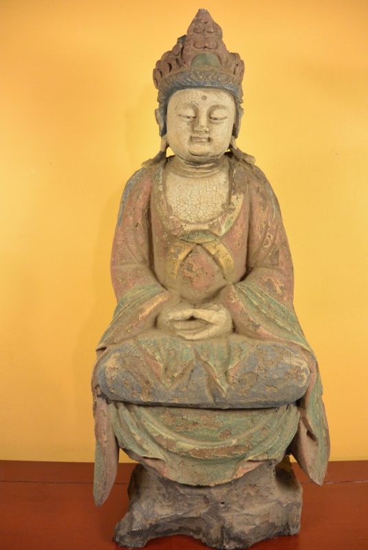 Statue Guerrier Chinois en Bois Bouddha de Chine