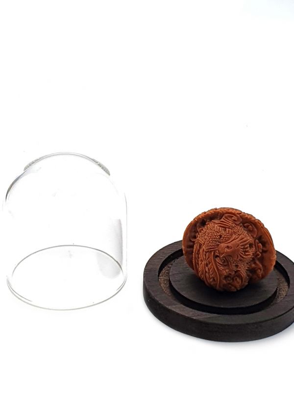 Cliquez sur la vignette pour agrandir et survolez la photo pour zoomer Support pour noix sculptée - Bois et cloche en verre 3